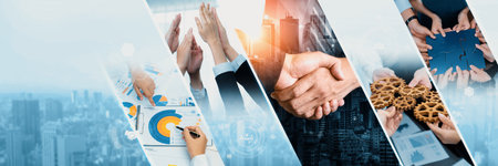 Teamwork and human resources HR management technology concept in corporate business with people...