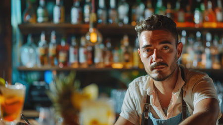 The picture of the professional mixologist is working in the bar inside nightclub by mixing the cocktail or alcohol, mixologist require experience, technique, management and customer service. AIG43.の素材