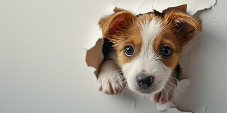 Close up view picture of the hollow white hole on the the wall that show the dog stay inside the wall that has been made from some material yet still can be break to look through other side. AIGX03.の素材