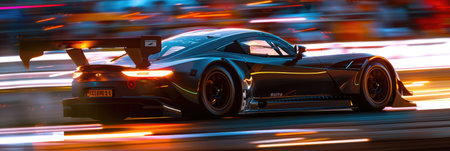 GT3 Super car racing on the circuit track while driving at high speed and accelerating at full power AIG44の素材