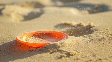 A pocket watch rests on the sandy beach, surrounded by the natural landscape of water, wood, rocks, and grass, creating a picturesque scene AIG50の素材