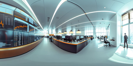 Diverse business people work on laptop while looking at desktop screen and analyze financial data. Investors sitting while trading money currency with stock market statistic display on monitor. AIG42.の素材