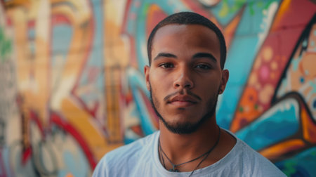 The picture of the graffiti artist is spraying the painting on wall with colourful colours, the graffiti artist require skill like painting technique, creativity, colour theory and experience. AIG43.の素材