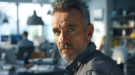 The picture of the caucasian ceo startup tech company is working inside the building in the urban city, chief executive officer require skill like the management, negotiation and communication. AIG43.の素材