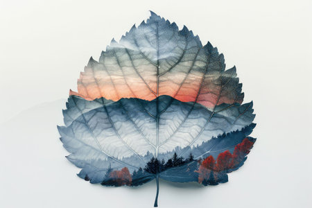 leaf double exposure with beautiful nature background showing concept of sustainability and environmental conservation. aigx04の素材