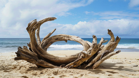 A jumble of driftwood lies scattered on the sandy beach, home to terrestrial animals and wildlife. Its a perfect spot for macro photography and creating art with wood AIG50の素材