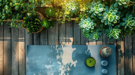 A wooden table in a building with a terrestrial plant and a vase of limes, creating a fresh and natural landscape inside the house AIG50の素材