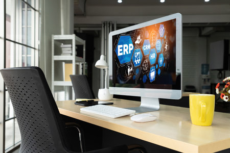 ERP enterprise resource planning software for modish business to plan the marketing strategyの写真素材