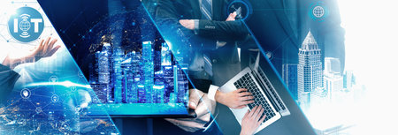 Communication technology , smart connection IOT and people network technology concept. People using...