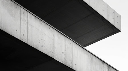 Close up of minimalistic architectural building structure or skyscraper in monochrome filter. Modern white house making from concrete architecture. Artistic creative minimal house concept. AIG42.の素材