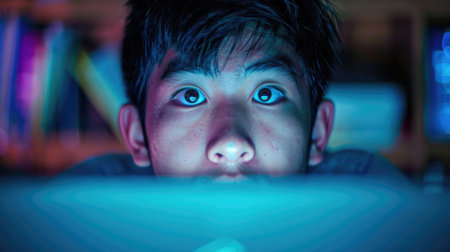 The picture of the southeast asian boy is working as the coding programmer inside room with blur background, the programmer require skill like coding, logical thinking, patience and debugging. AIG43.の素材