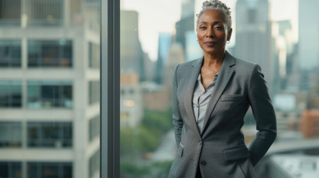 The close up picture of the african american chief executive officer is working inside the office building, the CEO require skill like leadership, management, communication and adaptability. AIG43.の素材