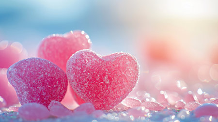 The close up view of picture of a lot of the pink candy, sweet, sugar, and jelly that has been put around the table or floor and gathered together and has been filled with various type sweet. AIGX01.の素材