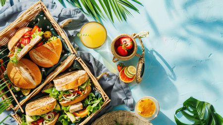 Various types of food are displayed on the table, including a selection of dishes, leaf vegetables, vegetables, and garnishes, showcasing a diverse range of cuisines and ingredients AIG50の素材