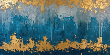 The abstract picture of the gold, blue and black colour that has been painted or splashed on the white blank background wallpaper to form random shape that cannot be describe yet beautiful. AIGX01.の素材