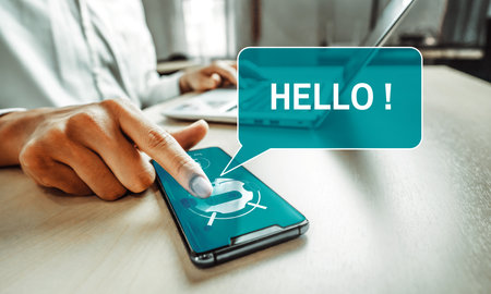 AI Chatbot smart digital customer service application concept. Computer or mobile device application...