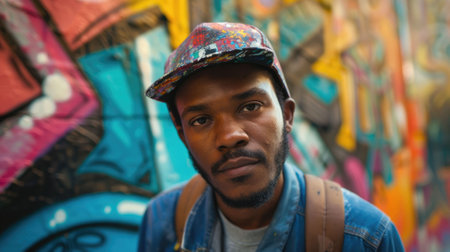 The picture of the graffiti artist is spraying the painting on wall with colourful colours, the graffiti artist require skill like painting technique, creativity, colour theory and experience. AIG43.の素材