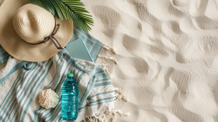 A wooden arch frames the circle of soil where a glass bottle and a fur hat lay on the sandy beach, an eyelash caught on the bottle like a delicate event unfolding AIG50の素材