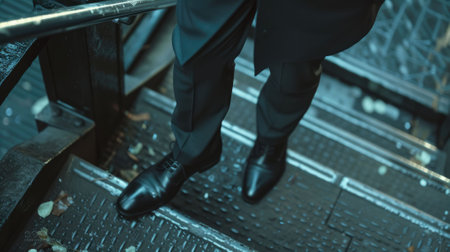 The close up picture of the person working as business person and walking to work into the stairs, the businessman require skill like management, negotiation, marketing and the communication. AIG43.の素材