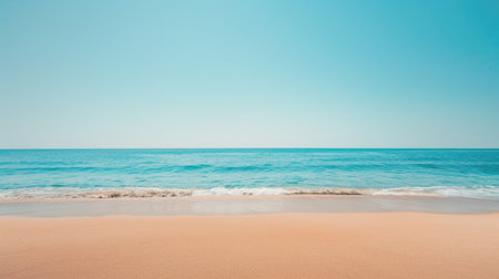 A serene landscape featuring a coastal beach with crystal clear water, waves gently rolling in under a sunny sky dotted with fluffy clouds, creating a picturesque horizon AIG50の素材