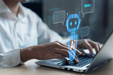 Human interact with AI artificial intelligence virtual assistant chatbot in concept of AI artificial...
