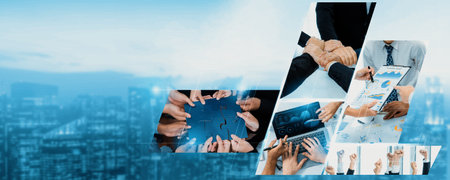 Teamwork and human resources HR management technology concept in corporate business with people...