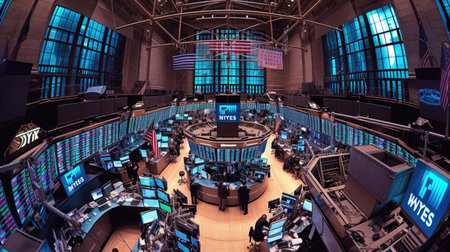 Skilled business people working and invest at financial stock market center. Professional investor talking and planning to invest money while exchanging money currency and trading stock market. AIG42.の素材