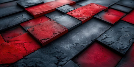 A bunch of red and black squares made of stone or metal with a rough texture. AIG51A.の素材