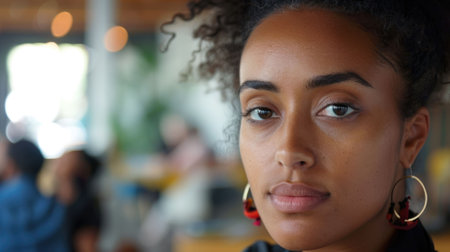 The close up picture of the african american female is working at the tech startup company inside the building, the tech startup company require funding, marketing, communication and teamwork. AIG43.の素材