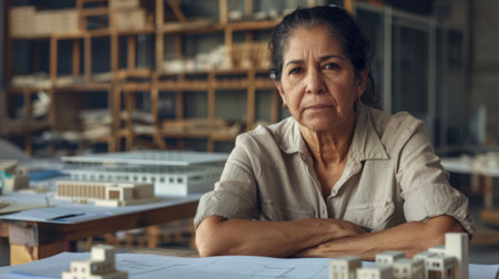 The picture of hispanic architect female working on the city model to planning a city, the city designer or architect require architecture knowledge, planning, communication and the management. AIG43.の素材