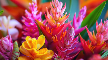 A bouquet of colorful flowers including red, orange, yellow, green, and purple. AIG51A.の素材