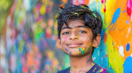 The picture of the young middle eastern young male is using the colour to paint everything around him, the painter require skill like the creativity, experience, colour theory and imagination. AIG43.の素材