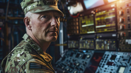 The picture of the military officer is working as technician to maintenance the server of the classified information, technician requires knowledge of the technical electrical and mechanical. AIG43.の素材