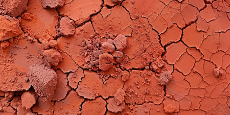 A close up of dry cracked red clay soil texture AIG51A.の素材