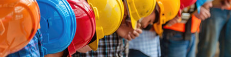 The close up picture of the group of the engineer with hardhat and standing next to the each other, the engineer require skill like technical experience, management and the communication skill. AIG43.の素材