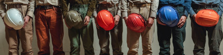 The close up picture of the group of the engineer with hardhat and standing next to the each other, the engineer require skill like technical experience, management and the communication skill. AIG43.の素材