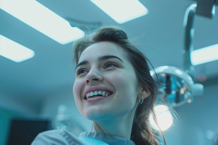 Confident woman at the dentist smiling at the camera AIG51A.の素材