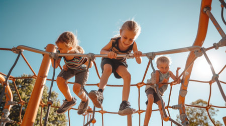 A group of young girls enjoying leisure time on a playground, having fun under the sky and sharing moments of art and recreation in the city. AIG41の素材