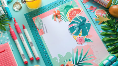 Using their green thumb and nimble fingers, a person creates paper flowers and leaves on an azure table, surrounded by nature and beauty AIG50の素材