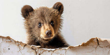 Close up view picture of the hollow white hole on the the wall that show the bear stay inside the wall that has been made from some material yet still can be break to look through other side. AIGX03.の素材