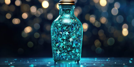 A jar filled with glowing blue stars. AIG51A.の素材