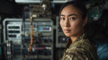 The picture of the military officer is working as technician to maintenance the server of the classified information, technician requires knowledge of the technical electrical and mechanical. AIG43.の素材