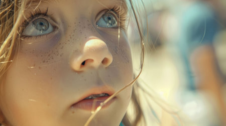 A happy toddler with blonde hair is smiling and holding a guitar at a leisure event, bringing joy and fun to the surroundings AIG50の素材