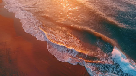 A breathtaking aerial view of a wave crashing against a mountain at sunset, showcasing the unique combination of water, heat, and geological phenomenon in the natural landscape AIG50の素材
