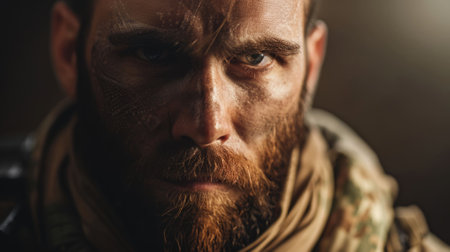 The close up picture of the military officer is working on the operation in the warfare or battlefield, the military require skill like endurance, training, physical strength and combat skill. AIG43.の素材