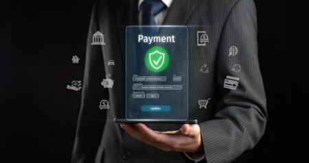 Business person initiates an online payment transaction, showcasing secure and efficient methods. Learn the best practices for safe online payment transactions. FaaSの写真素材