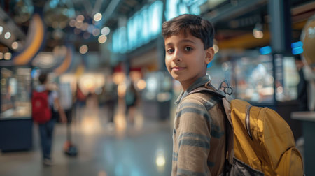 The picture of the middle eastern male child is traveling to the science museum or exhibition with curiosity to learning for education and research for the scientific information exploration. AIG43.の素材