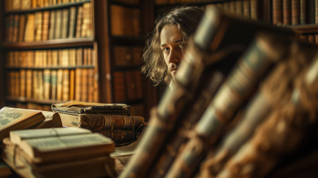 The picture of the librarian working inside the library or bookstore also surrounded with a lot of book, the librarian require skills like the information management and database management. AIG43.の素材