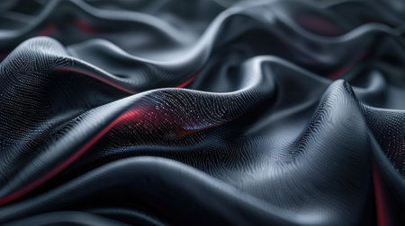 A close-up of a dark gray silk fabric with a red light reflecting off of it. AIG51A.の素材