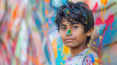 The picture of the young middle eastern young male is using the colour to paint everything around him, the painter require skill like the creativity, experience, colour theory and imagination. AIG43.の素材